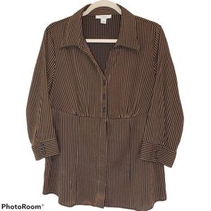 dressbarn Plus Size 3/4 Sleeve Collared Loose Fitting Top - Black and Gold 211